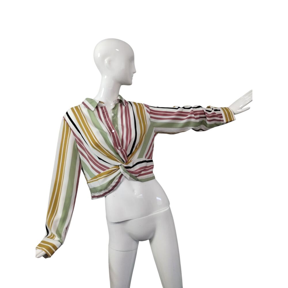 Timing‎ Women's Size XL Summer Striped Twist Light Weight Crop Stretch Waist Top